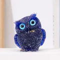 Dark blue handcrafted resin owl figurine with natural crystal chips for modern home decor - Dark Blue Glass Owl / Approx 5x6cm