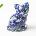 Statuetta di gatto in resina con scaglie di cristallo blu e foglia d'oro per decoro ufficio - 3.2*3.3*4cm / Lapislazzulo