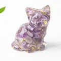 Statuina gatto in resina di cristallo ametista fatta a mano con foglia d'oro per ufficio - 3.2*3.3*4cm / Viola da Sogno