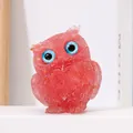 Handcrafted pink resin owl ornament with blue eyes and internal natural crystal chips - Watermelon Red Owl / Approx 5x6cm