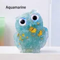 Handcrafted blue resin owl figurine with natural aquamarine crystals and gold foil details - Aquamarine Owl / Approx 5x6cm