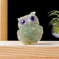 Handmade green crystal resin owl figurine with large purple eyes for home decor charm. - Green Fluorite Owl / Approx 5x6cm