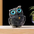 Handmade black owl resin figurine with gold leaf accents and large blue eyes - Obsidian Owl / Approx 5x6cm