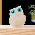Handmade resin owl figurine with natural crystal chips and gold leaf flakes decoration - White Opal Owl / Approx 5x6cm