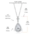 925 silver pear-shaped moissanite pendant necklace with detailed size specifications - 925 Silver / White Gold (1.5 Carat)