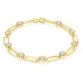 Elegant 18k gold plated paperclip bracelet with 4.5mm round moissanite stones - Approx 18cm / Bracelet / Gold