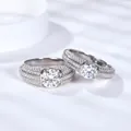 Luxurious 2ct round moissanite S925 sterling silver rings with pavé setting for men - 17# (US 7.75) / 1 ct