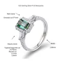 Detailed view of 5x7mm emerald cut green moissanite silver ring with dimensions - US Size 4 / 1+0.78 Carat / 5*7mm Main Stone