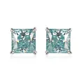 Vista detallada de pendientes de plata 925 con moissanita corte princesa y gemas azules - 5x5mm (1ct x 2) / Azul Mar Claro
