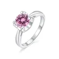 Elegante anello di fidanzamento in argento S925 con gemma rosa tonda da 1ct scintillante - Taglia 18 (US 8) / Rosa