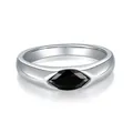 Elegant sterling silver ring featuring a 1ct marquise-cut black moissanite stone - US 5 / Marquise Moissanite Ring (R3-0135) / Black