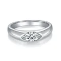 1 carat marquise cut moissanite sterling silver unisex ring with solid plain band design - US Size 5 / Marquise Moissanite Ring (R3-0135) / White