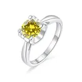 Elegante anello di fidanzamento in argento S925 con gemma gialla rotonda da 1,0 CT - Taglia 18 (US 8) / giallo limone