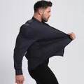 Professional high-stretch wrinkle-free men's long sleeve shirt in deep dark navy blue - XS (40) / Tops / Navy Blue