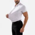 High-stretch seamless white men's short-sleeve polo shirt with elastic fit - 40/XS / Tops / White (Short Sleeve)