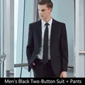 Professional classic men's black two-button business suit set with jacket and pants - S / Top And Bottom / Two Buttons / Black
