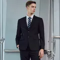 Professional men's navy blue two-button formal business suit set for office wear - S / Top And Bottom / Two Buttons / Blue