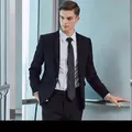 Professional men's black one-button business suit with matching trousers - S / Top And Bottom / Single Button / Black
