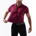 Premium maroon high-stretch men's short-sleeved shirt featuring non-iron breathable fabric - L / Tops / Wine Red (Short Sleeve)