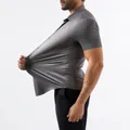 High-stretch seamless gray short sleeve polo shirt for men showing fabric elasticity - European Large Size / Tops / T-Shirts / Gray