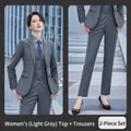 Professional women's two-piece suit set in light grey featuring blazer and pants - 3XL / Top And Bottom / Light Gray