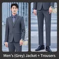 Professional men's slim fit gray business suit jacket and trousers set - 3XL / Top And Bottom / Dark Gray