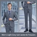 Professional men's light grey two-piece business suit with jacket and trousers - 3XL / Top And Bottom / Light Gray