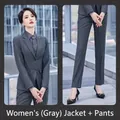 Women's professional grey 2-piece business suit set with blazer and trousers - 3XL / Top And Bottom / Dark Gray