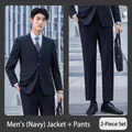 Professional navy blue two-piece business suit set including jacket and pants for men - M / Top And Bottom / Navy Blue