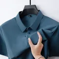 Premium men's blue cooling ice silk Polo shirt showing high elasticity fabric texture - 3XL / Top (889 Style) / Haze Blue