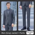Professional grey two-piece business suit for men including blazer jacket and trousers - M / Top And Bottom / Gray