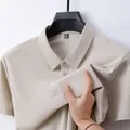 Men's khaki ice silk polo shirt with high stretch fabric and breathable texture - Khaki