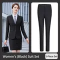 Professional women's black 2-piece business suit set including tailored blazer and pants - M / Top And Bottom / Black