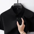 Premium black ice silk men's business polo shirt showing elastic and smooth fabric texture - Black