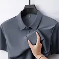 Breathable men's ice silk polo shirt in charcoal grey with stretchy fabric detail - Dark Gray