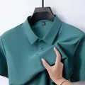 Close-up of premium ice silk men's polo shirt showing smooth fabric texture - Teal
