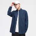 Camicia di jeans a maniche lunghe da uomo blu scuro con colletto classico e tasca - Taglia S / Top / Blu Scuro (C2009)
