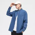 Camicia di jeans casual a maniche lunghe da uomo con colletto a rever blu classico - Taglia S / Top / Blu Chiaro (C2009)