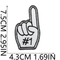 Detailed view of foam finger embroidery patch showing #1 pattern and dimensions in cm and inches - Number 1 Finger (X26LB-095-01) / 1 Piece / Black and White