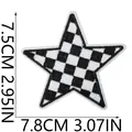 Professional size measurement for star-shaped checkered embroidered patch detail - Checkerboard Star (X26LB-12-06) / 1 Piece / Black and White