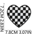 Checkerboard heart embroidered patch showing dimensions 7.8cm width and 7.2cm height - Checkerboard Heart (X26LB-135-07) / 1 Piece / Black and White