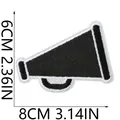 Detailed view of black megaphone embroidered patch showing 8cm x 6cm dimension markers - Megaphone Style (X26LB-086-09) / 1 Piece / Black