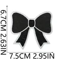 Detailed view showing dimensions of the black bowknot embroidered iron-on patch for DIY crafts - Black Bow (X26LB-1-11) / 1 Piece / Black