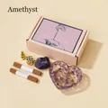 Amethyst heart-shaped crystal resin bowl incense set with raw stone and brass burners - Amethyst Heart Bowl Incense Set