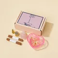 Decorative heart-shaped rose quartz crystal bowl with incense sticks in pink gift box - Rose Quartz Heart Bowl Incense Set