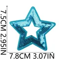 Detail of blue sequined star embroidery patch showing 7.5x7.8cm dimensions for DIY - Sequin Star (X26LB-12-16) / 1 Piece / Blue