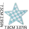 Blue and white checkered star embroidery patch for clothing DIY decoration 7.5 x 7.8 cm - Checkerboard Star (X26LB-12-18) / 1 Piece / Sky Blue
