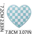Detail view of heart-shaped checkered embroidery patch with size dimensions 7.8x7.2cm - Checkerboard Heart (X26LB-135-19) / 1 Piece / Blue & White