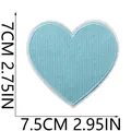 Close-up of light blue heart-shaped embroidered patch showing size 7.5cm by 7cm dimensions - Heart Shape (X26LB-11-20) / 1 Piece / Light Blue