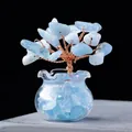 Mini hand-woven aquamarine crystal money tree in glass vase ornament - Aquamarine